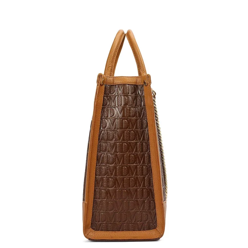 Da Milano Mocha Medium Monogram Leather Book Tote - Mocha for Women | Best Price UAE